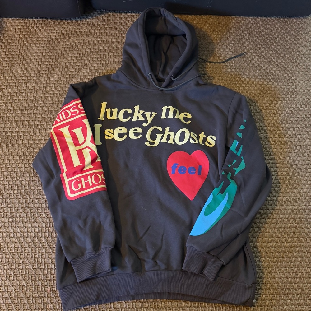 Lucky Me I See Ghosts Hoodie - Black with Red and Yellow Accents